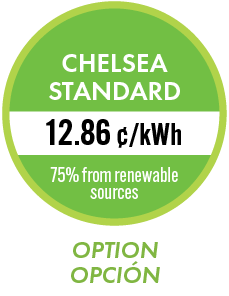 Chelsea Standard - 12.86 cents/kWh - 75% from renewable sources